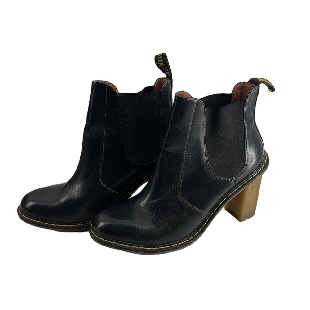 Dr. Martens Black Leather Chelsea Block Heel Boots